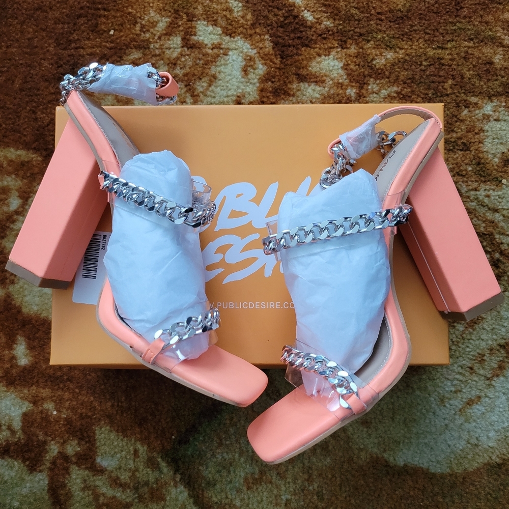 Brand New Dolls Kill Orange Chain Strap Heels